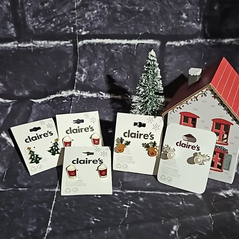 Claire's 🎁 Bundle of  Holiday Earrings New in Packaging. Trees, latte, reindeer
